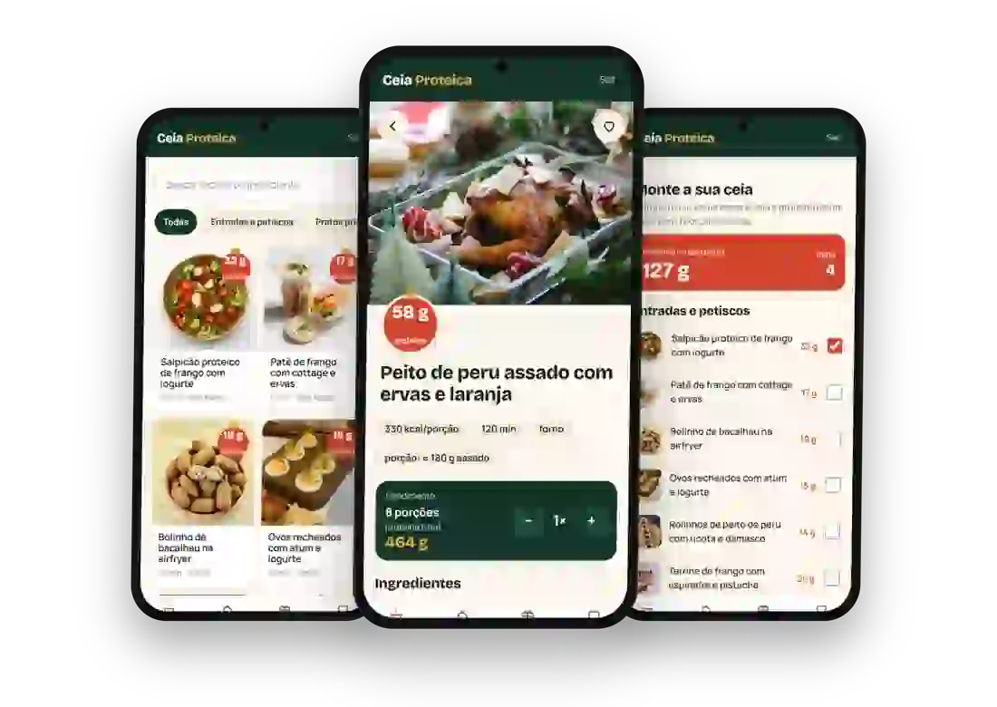 Telas do app Ceia de Natal Proteica
